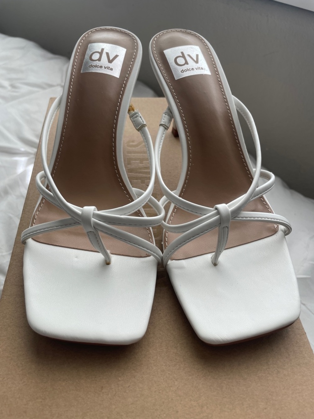 Dolce Vita White Strappy Square-Toe Heels